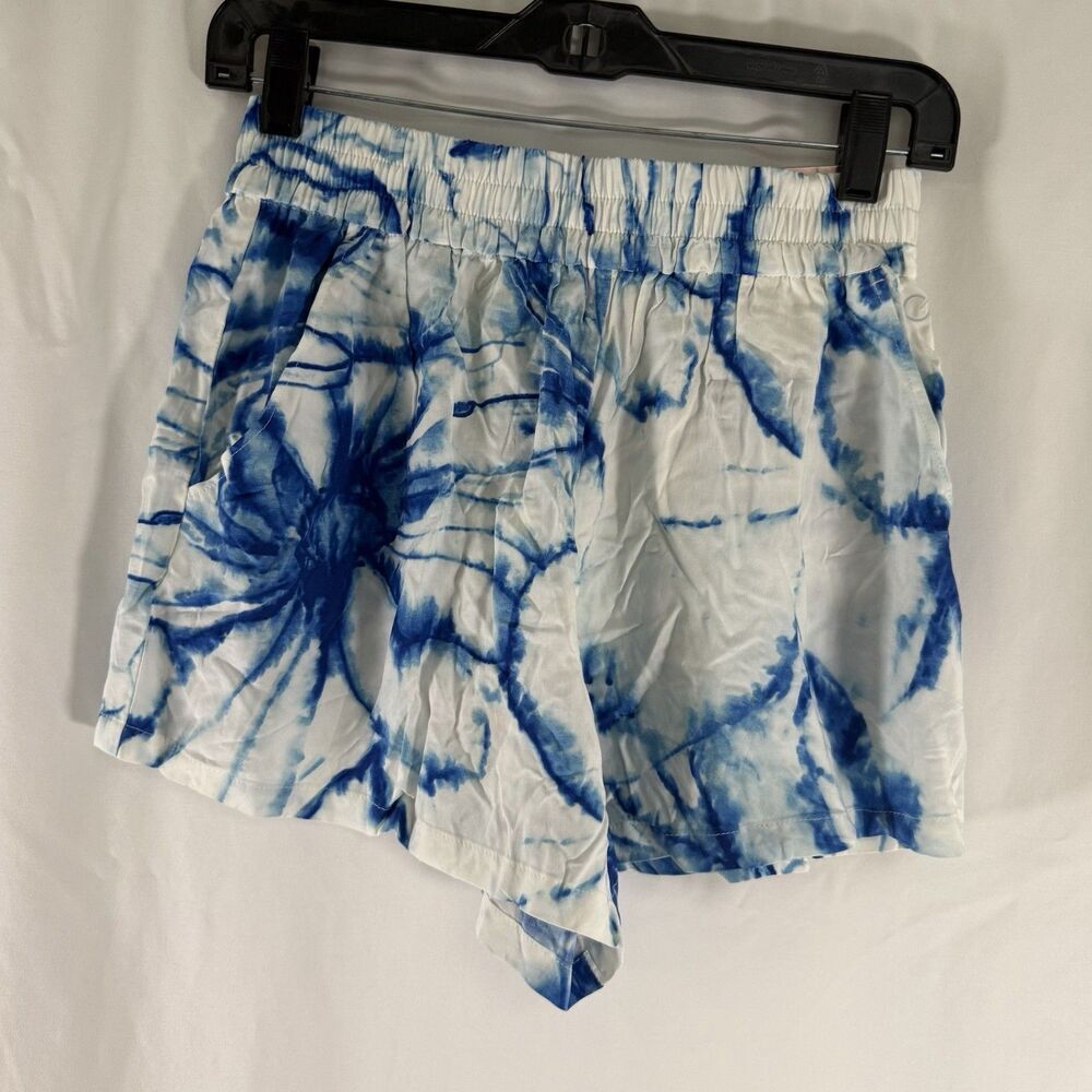 New CALIA Swim Shorts Women's XS White Blue High Rise Cover Up 3.5" Inseam